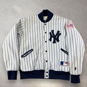 VINTAGE NEW YORK YANKEES FELCO PINSTRIPED DUGOUT BOMBER JACKET Fits Sz Large